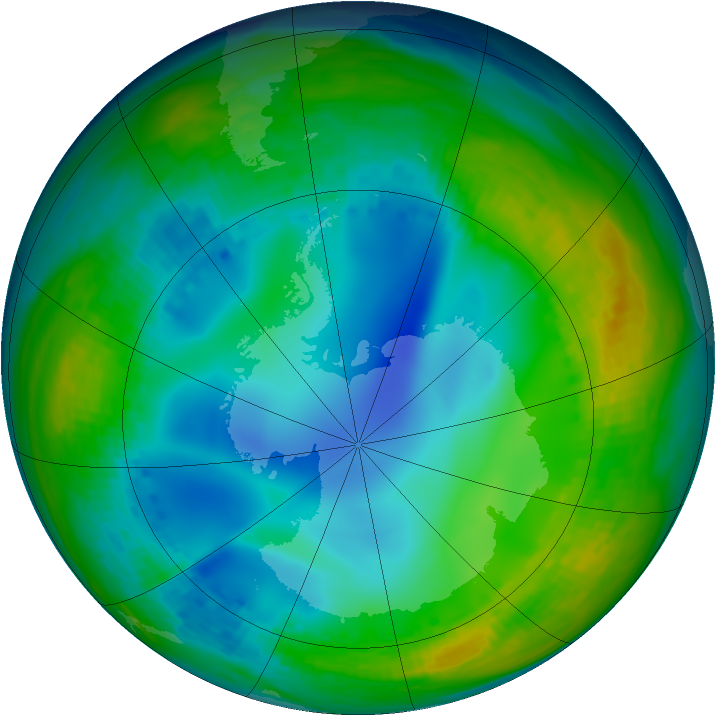 Antarctic ozone map for 15 July 1992